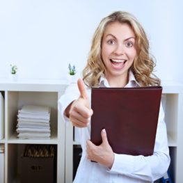 professional girl showing thumbs up
